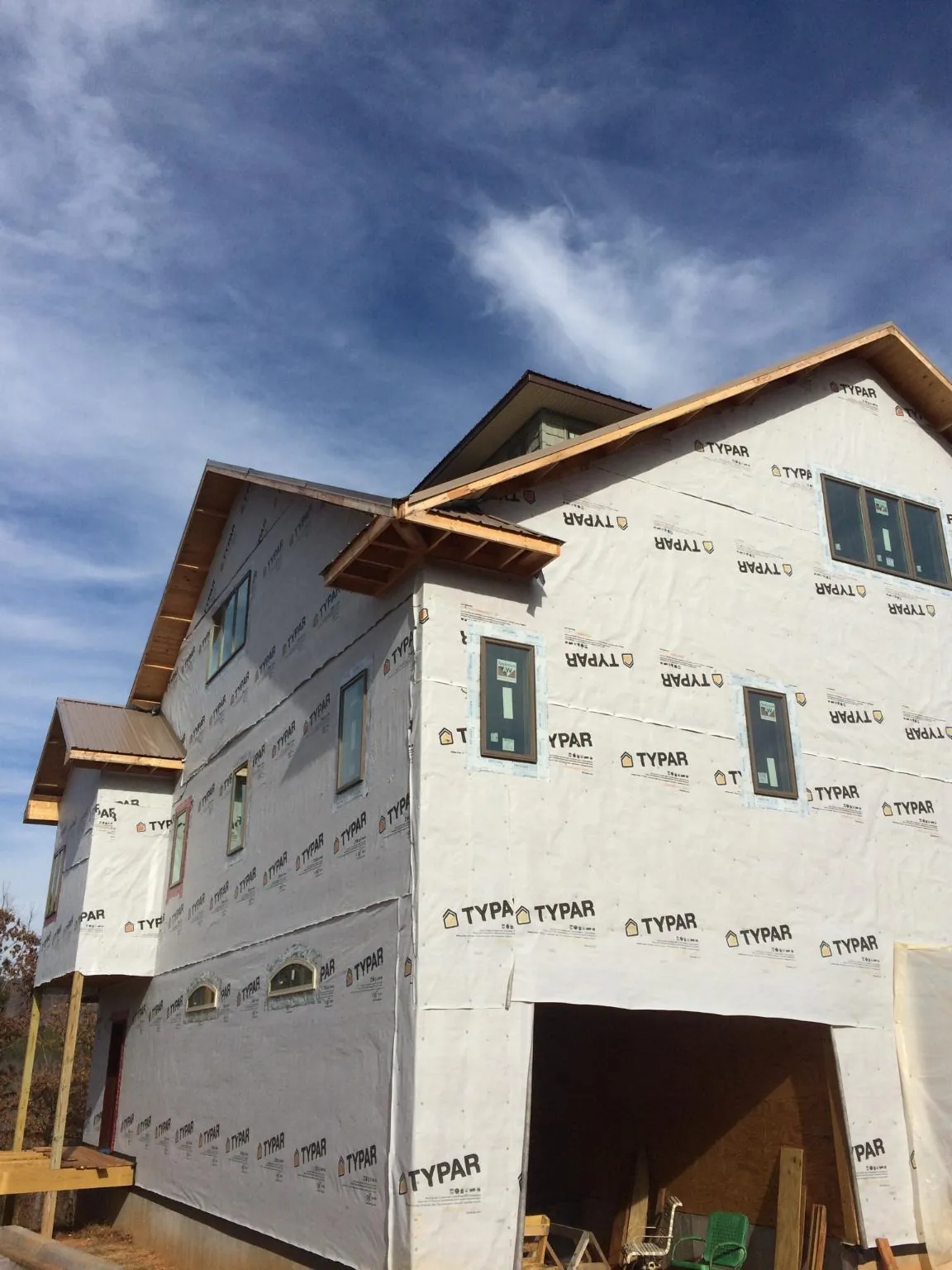 Stick built house wrapped in Typar with new roof framing and dormers in Calabasas